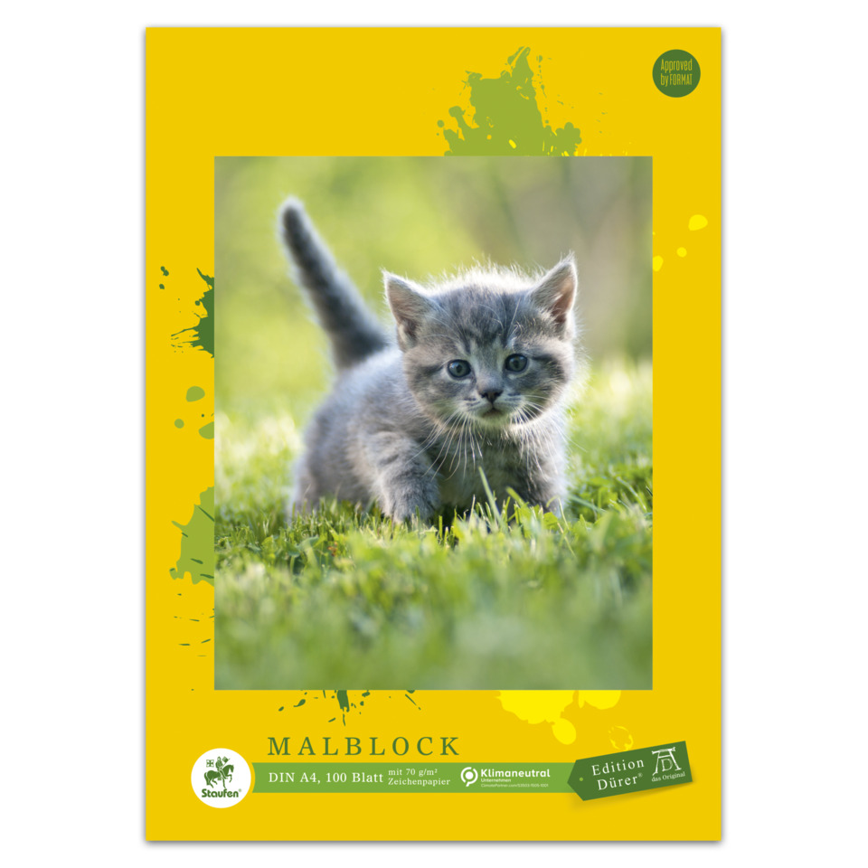 Katzenbild, Kätzchen, Gras, Foto Portrait, Gelb Verpackung