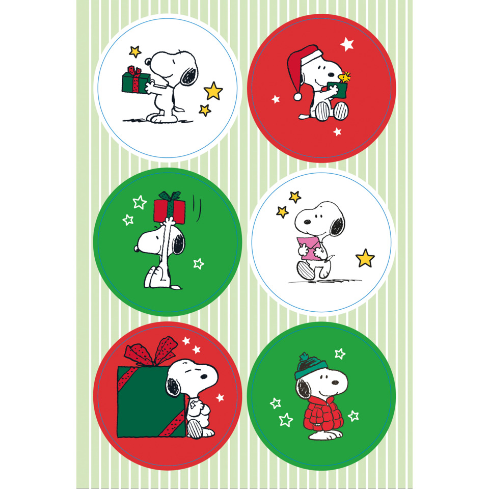 Snoopy, Geschenk, Weihnachten, Kartenmotiv, Runde Sticker