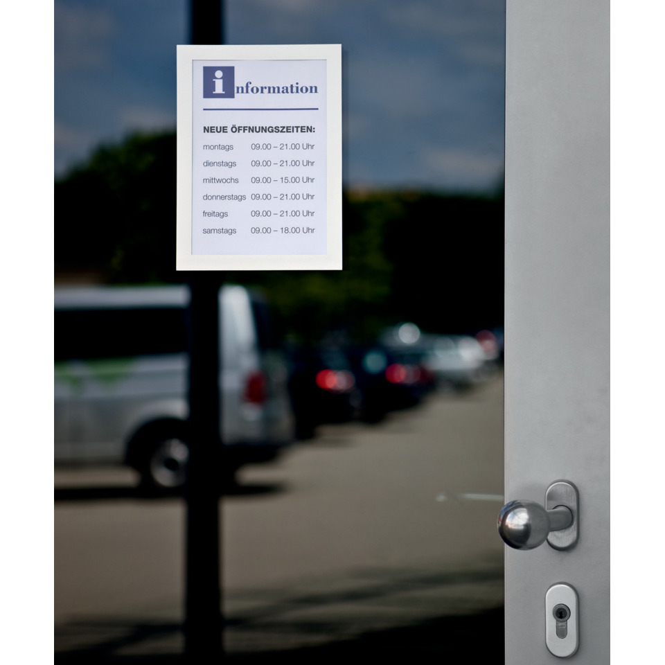 information, öffnungszeiten, poster, glas-tür, griffknopf