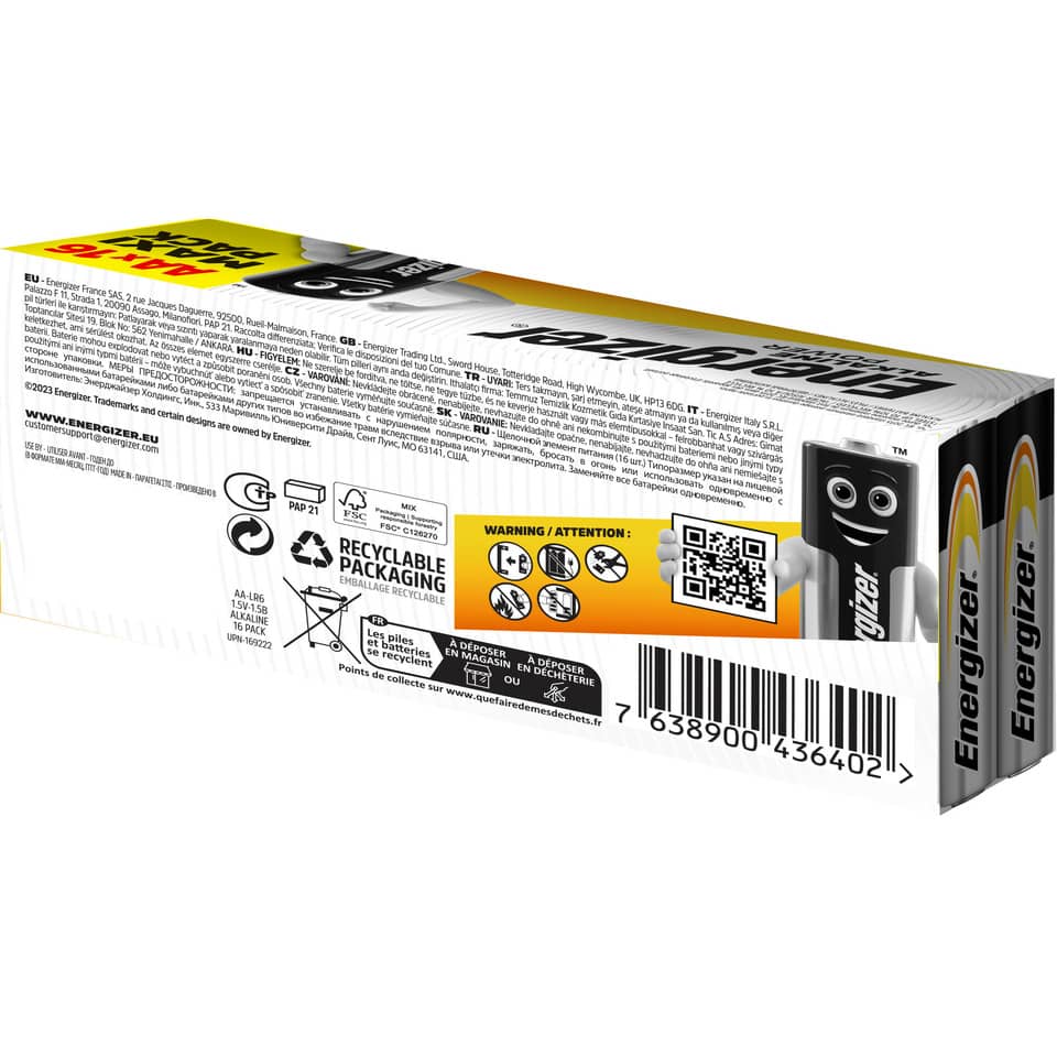 AA Alkaline Batterie, 1,5V, LR6, Energizer, rechteckige Batterie