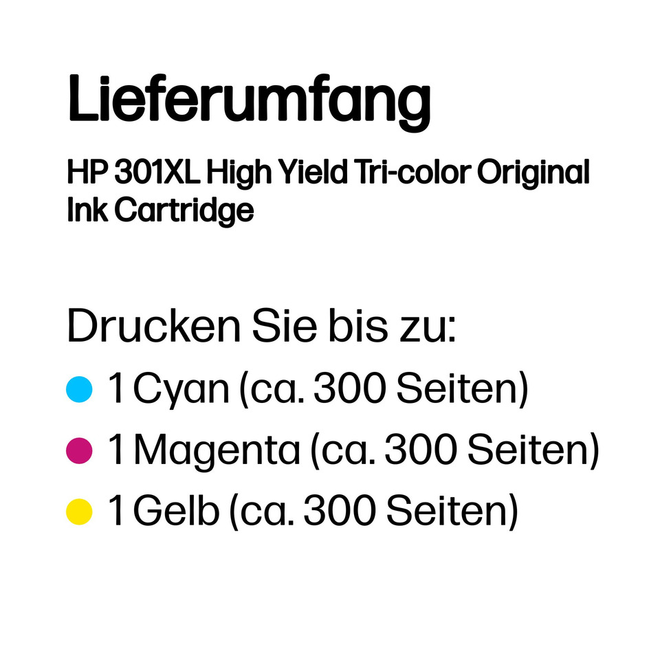 Tintenpatrone, HP 301XL, Tri-Color, Original Ink Cartridge, Druckerpatrone