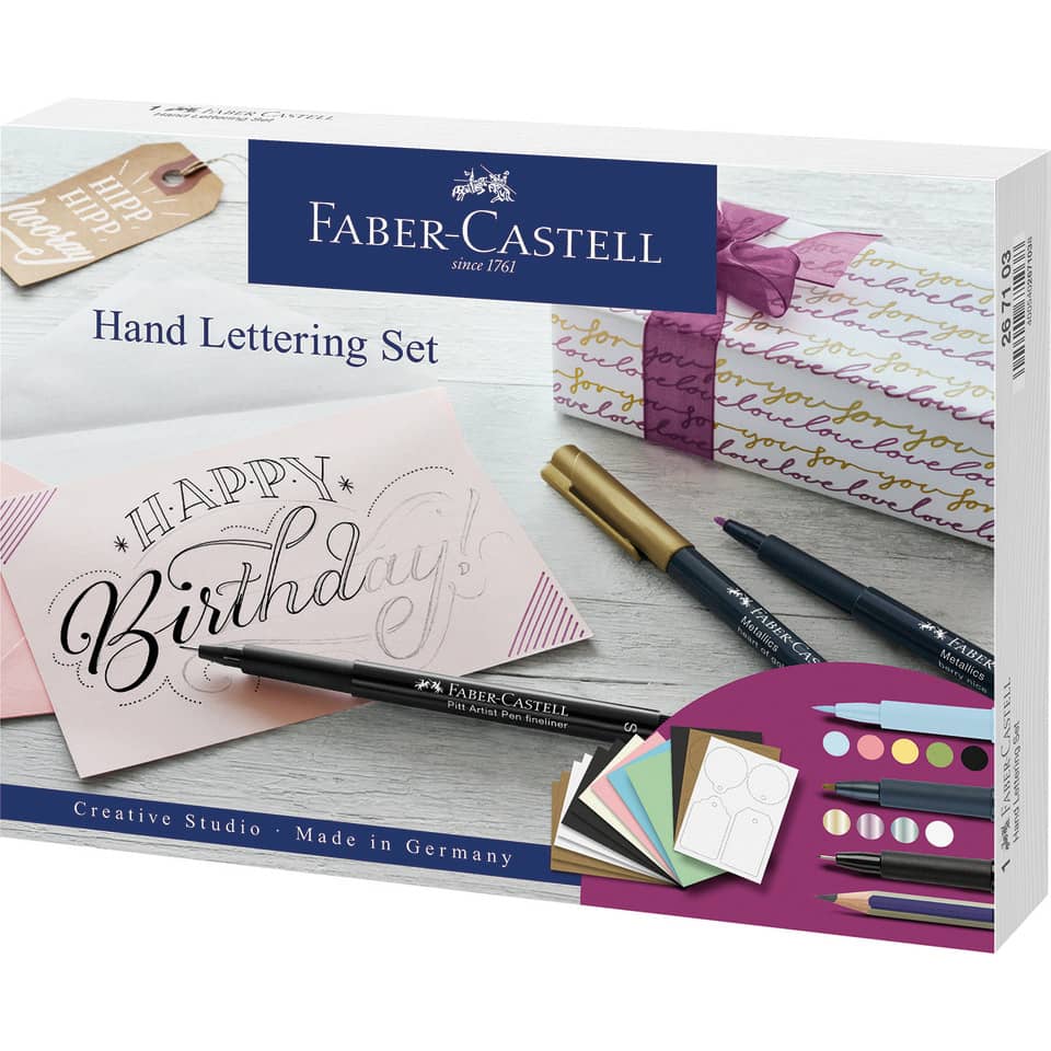 hand lettering, set, gel pens,  pencils, karten