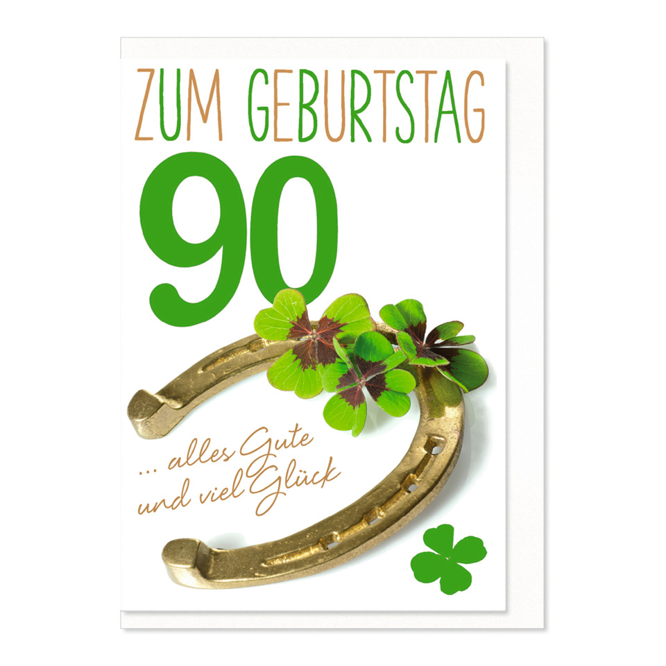 Glückwunschkarte, 90, Hufeisen, Klee, Grußkarte