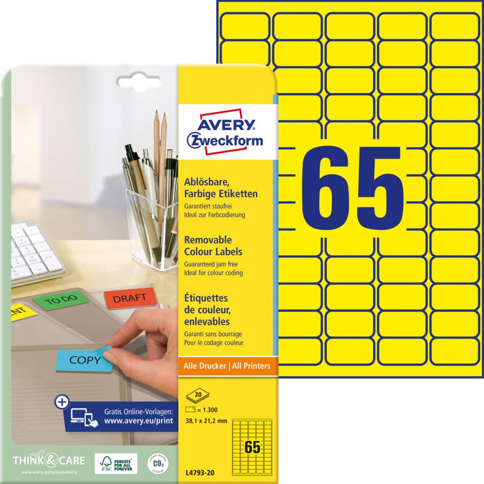 Abdecketiketten, Klebeblatt, Etikettenbox, Color-Labels, 65 mm