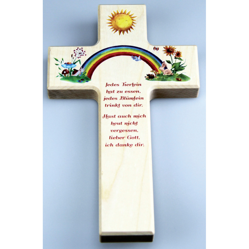 Holzkunst, Holzkreuz, Christliches Symbol, bemalt, Regenbogen