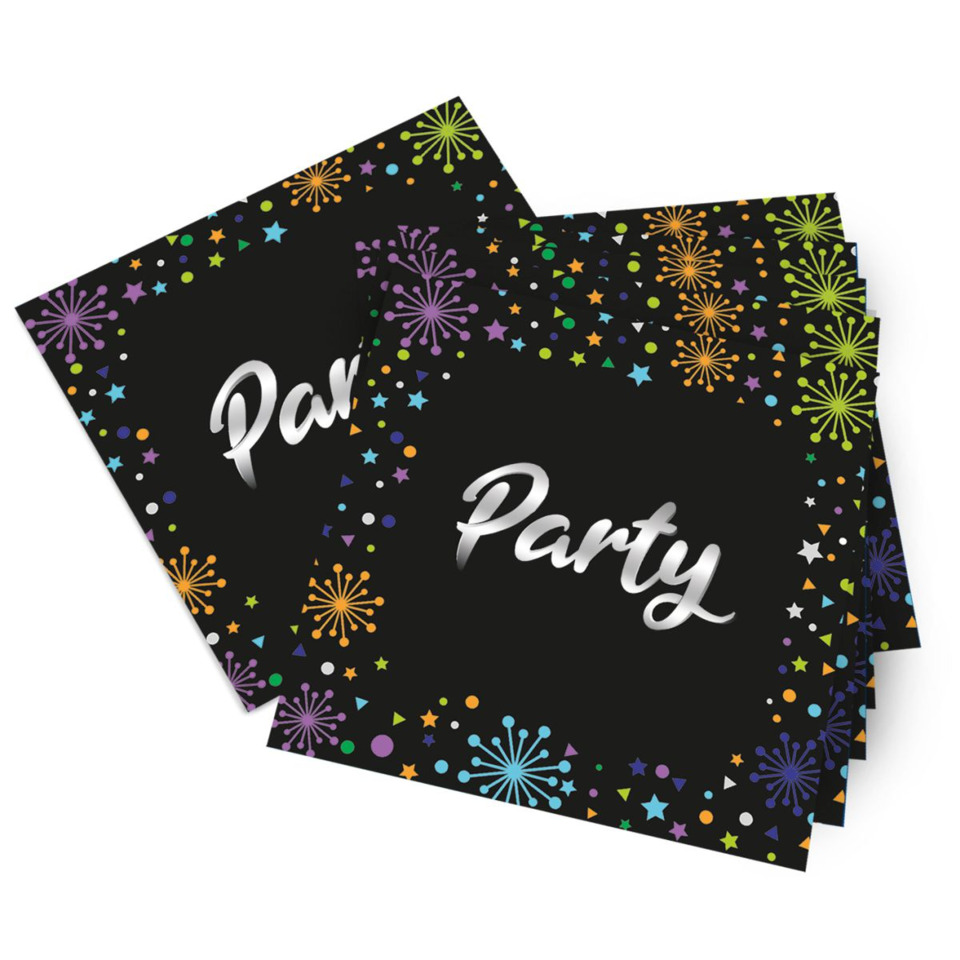 Party, Party supplies, Napkins, Schwarz Hintergrund, Bunte Feuerwerk