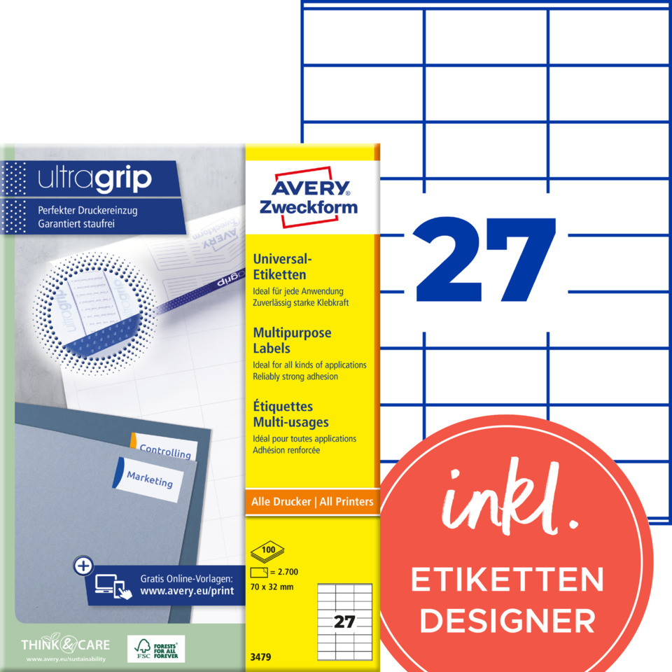 etiketten, multipurpose labels, druckmaterial, gelb, avery