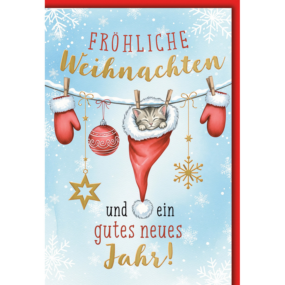 Weihnachtskarte, Katze, Stern, Schneeflocke, Winter