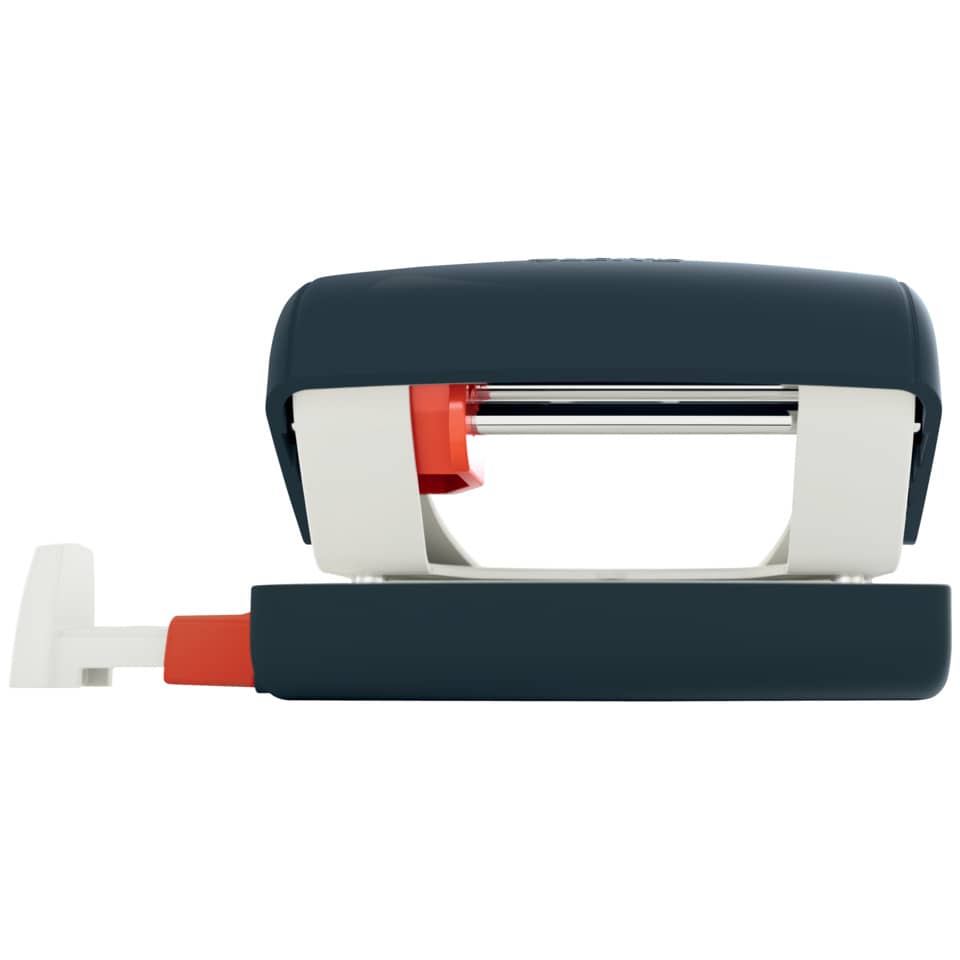 stapler, Kleinstapler, Heftgerät, rot-orange rand, dunkelblau
