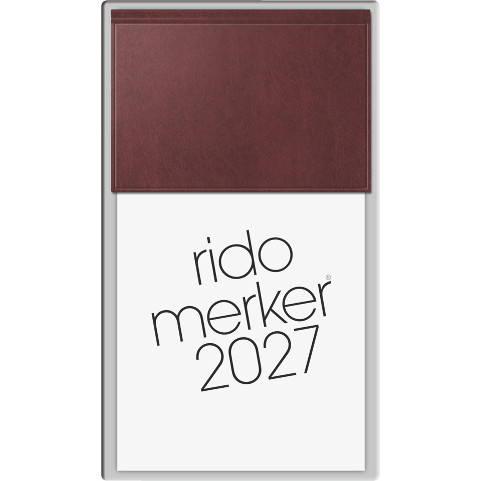 Tagesblock Merker 2027, 10,8 x 20,1 cm, 1T/1S, Kunststoff, dunkelrot RIDO 7035003277