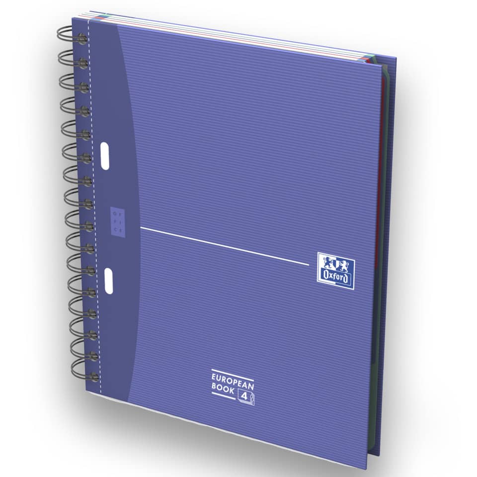spiral notebook, ring binder, blue notebook, EUROPEAN BOOK 4, Oxford brand logo