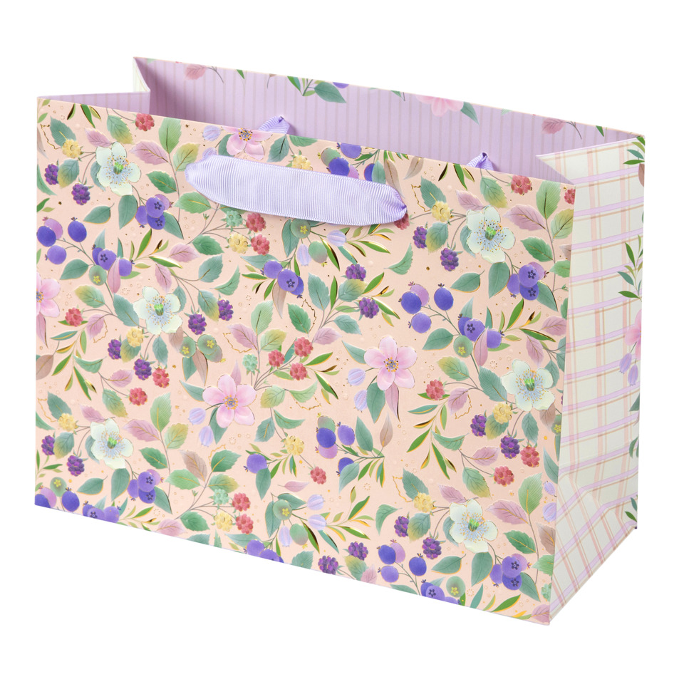 Geschenkbeutel, Blumenmuster, Papiertragetasche, Karo-Tape, Pastellfarben