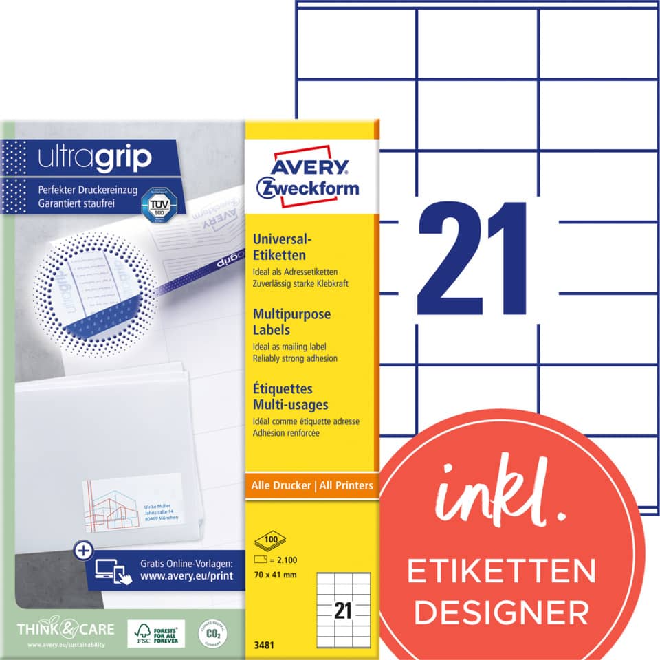 Etiketten, Druckeretiketten, Universaletiketten, Avery, Etikettendesigner