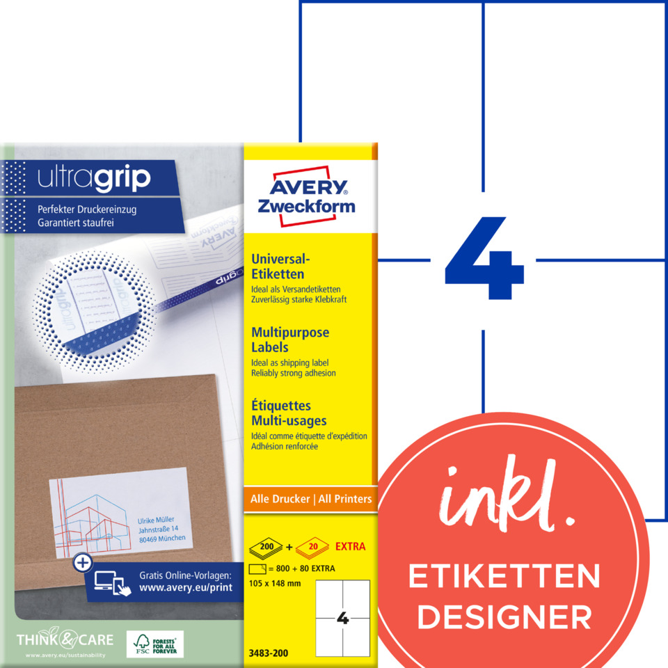 Universal labels, multipurpose labels, Avery Zweckform, Etiketten, Druckeretiketten