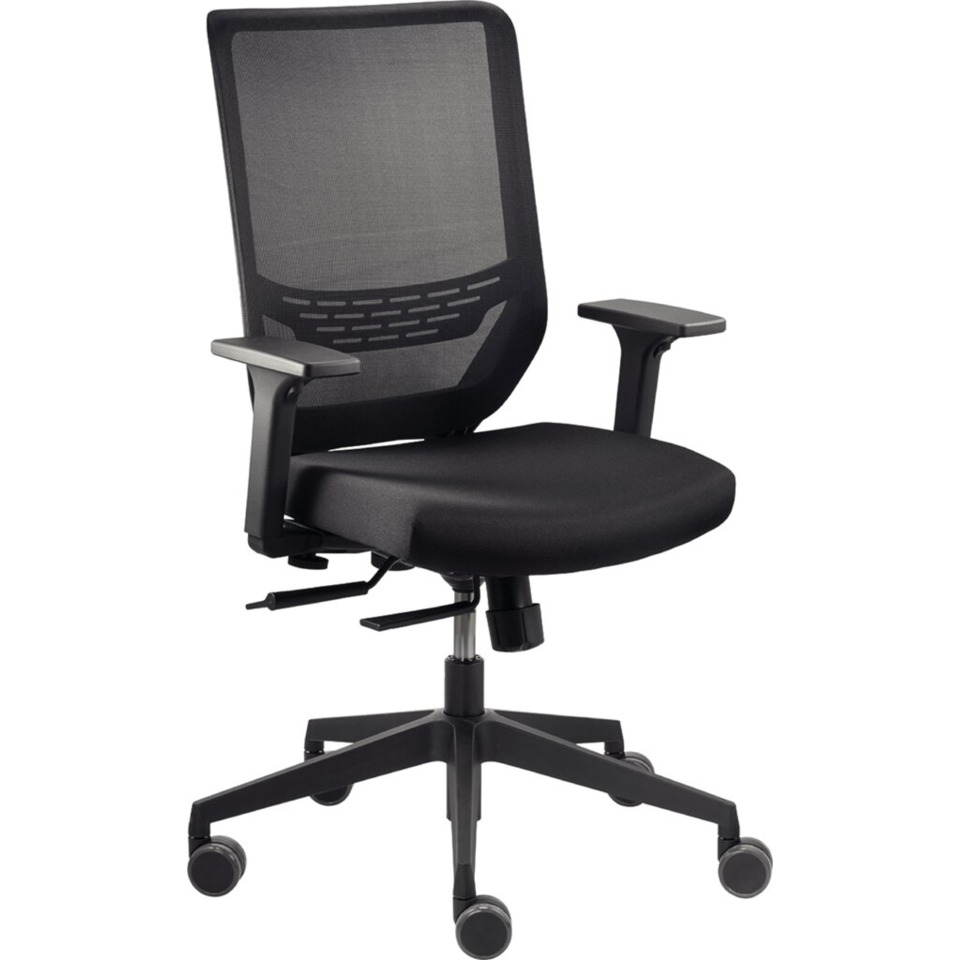 Bürostuhl, Mesh-Rücken, Schwarz, Verstellbare Armlehnen, Fünfstern-Basis