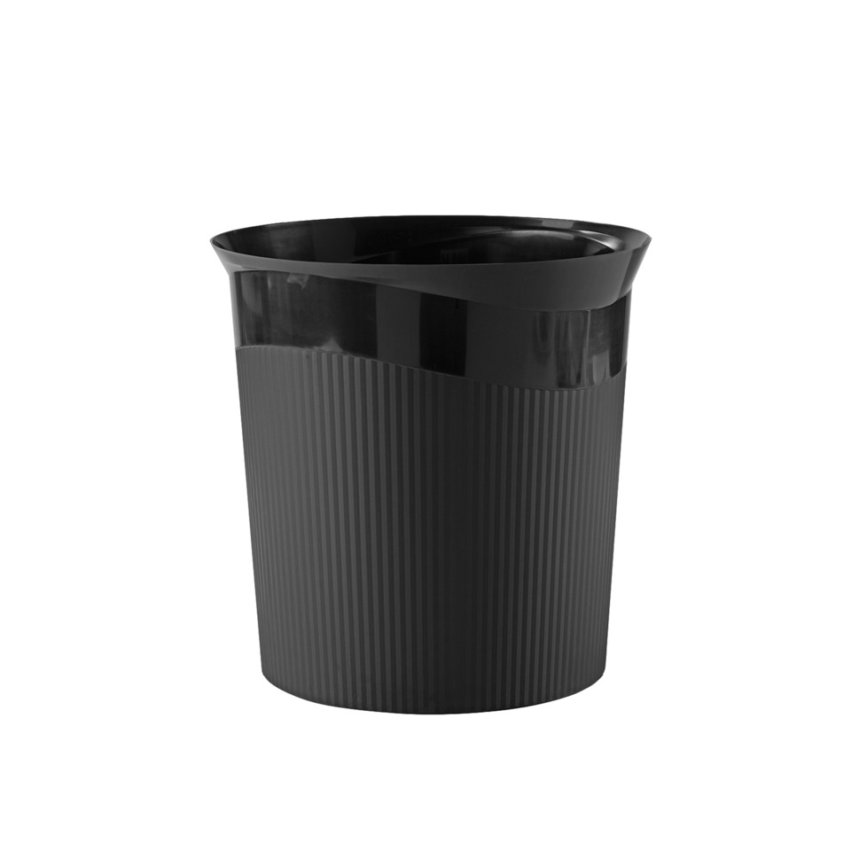 Abfalleimer, Mülleimer, Schwarz, Rillendesign, Kunststoff