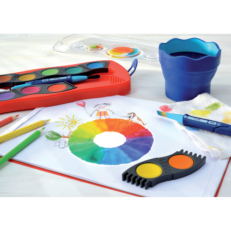 Kinder Malset, Wasserfarben, Pinsel, Skizzenpapier, Malpalette