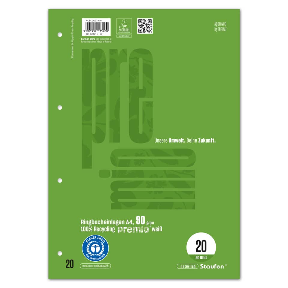 Ringbucheinlagen, A4, 90 g/m², Recycling, weiß