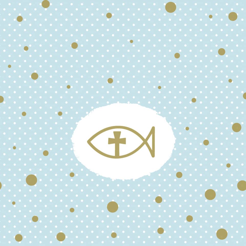 Pattern Punkte, Punkte, blauer Hintergrund, goldene Akzente, Fisch-Symbol