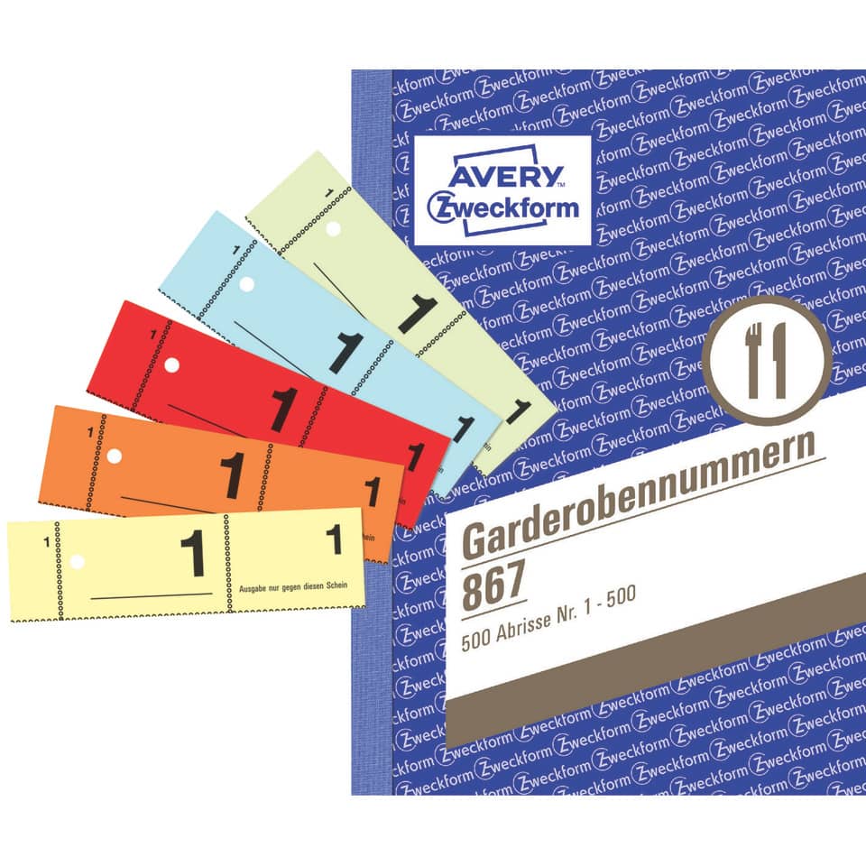 Sammelheftzettel, Garderobennummern, Gutscheinzahl, Kartenfächer, Zwckform