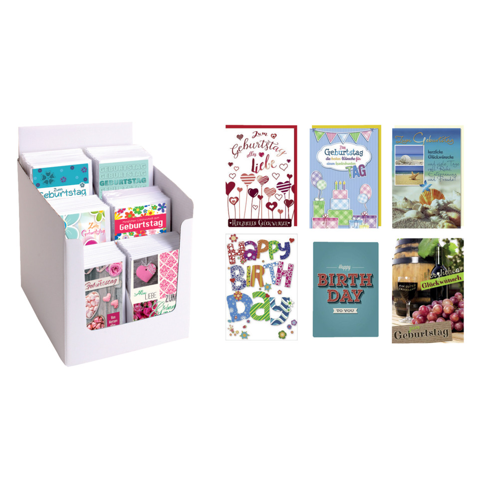 Geburtstagskarten, Kartenbox, Bunte Karten, Kartenhalter, Paketset