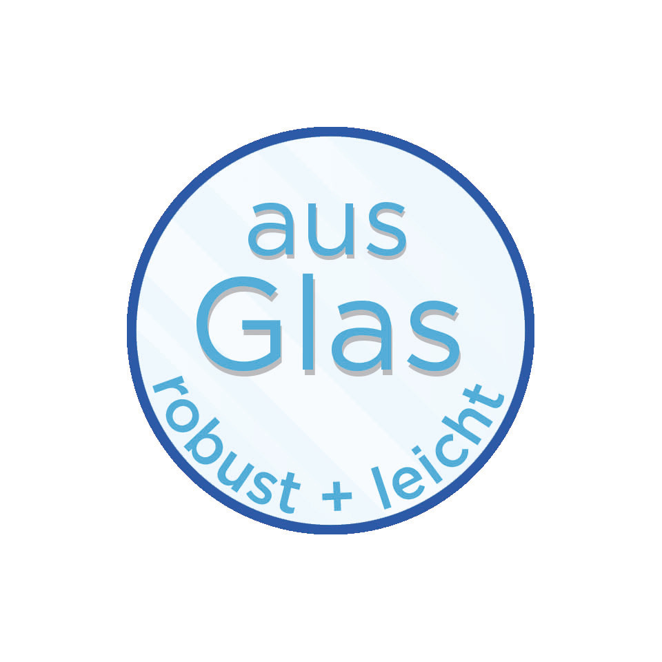 aus Glas, robust, leicht, Logo, Sticker