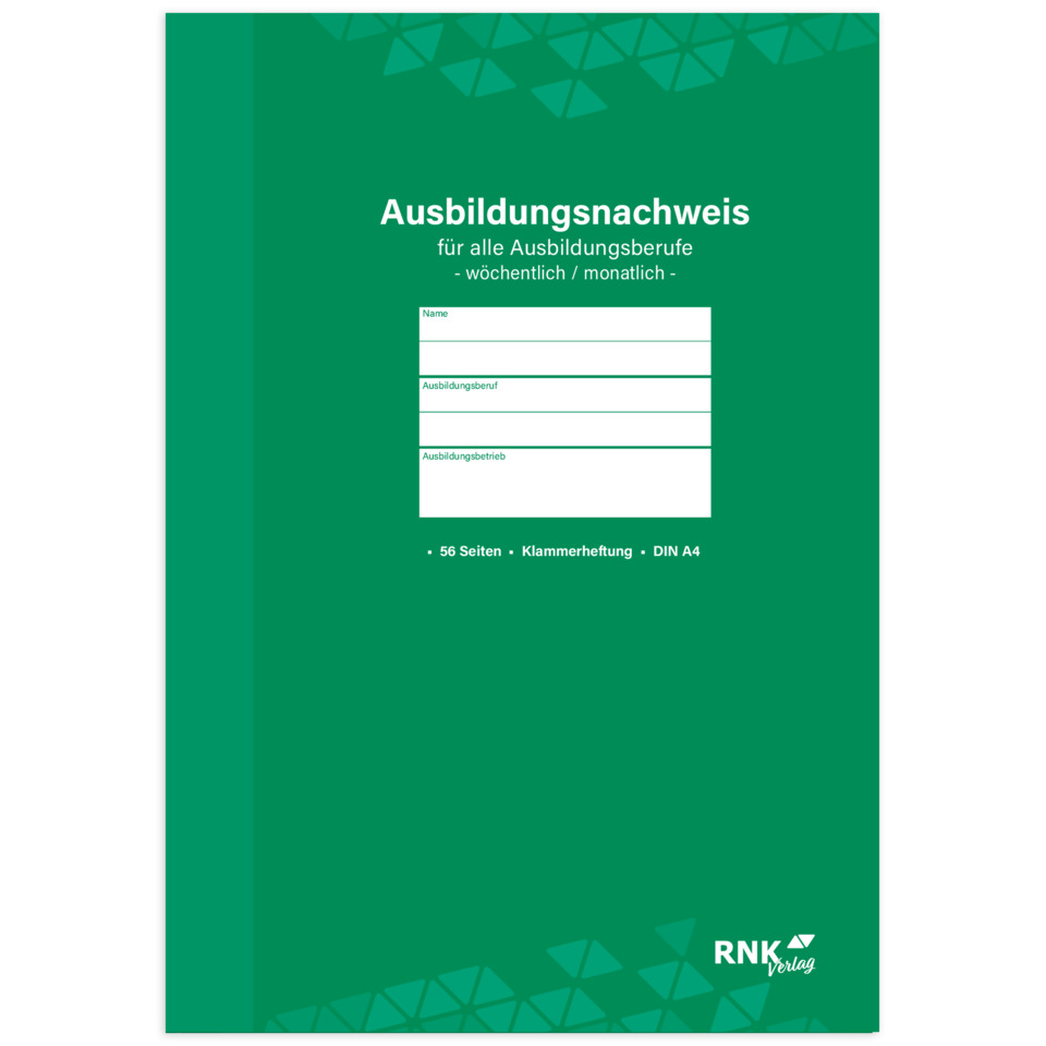 ausbildungsnachweis, klammerheftung, din a4, 56 seiten, grün