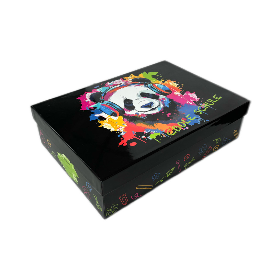 panda, kopfhörer, box, farbenfroh, kunst