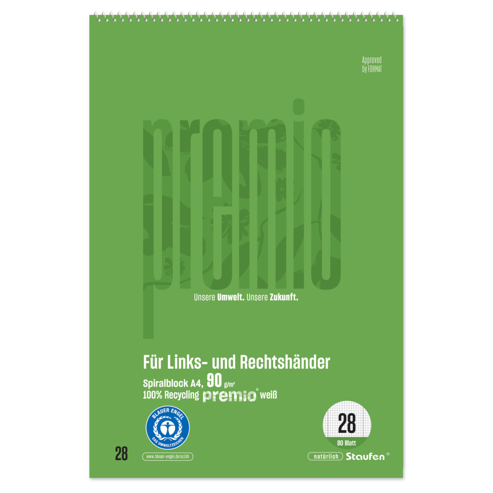 Notizblock, Spiralblock, A4, 90g/m², 100% Recycling