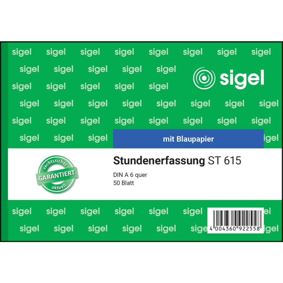 Stundenerfassung, ST 615, DIN A6, 50 Blatt, mit Blaupapier