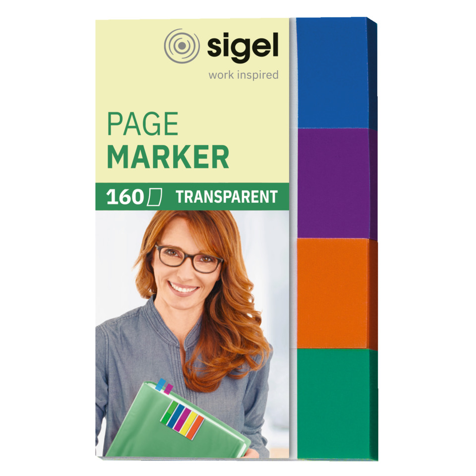 Page Marker, Marker Set, Transparent, Colored Blocks, Glasses Woman
