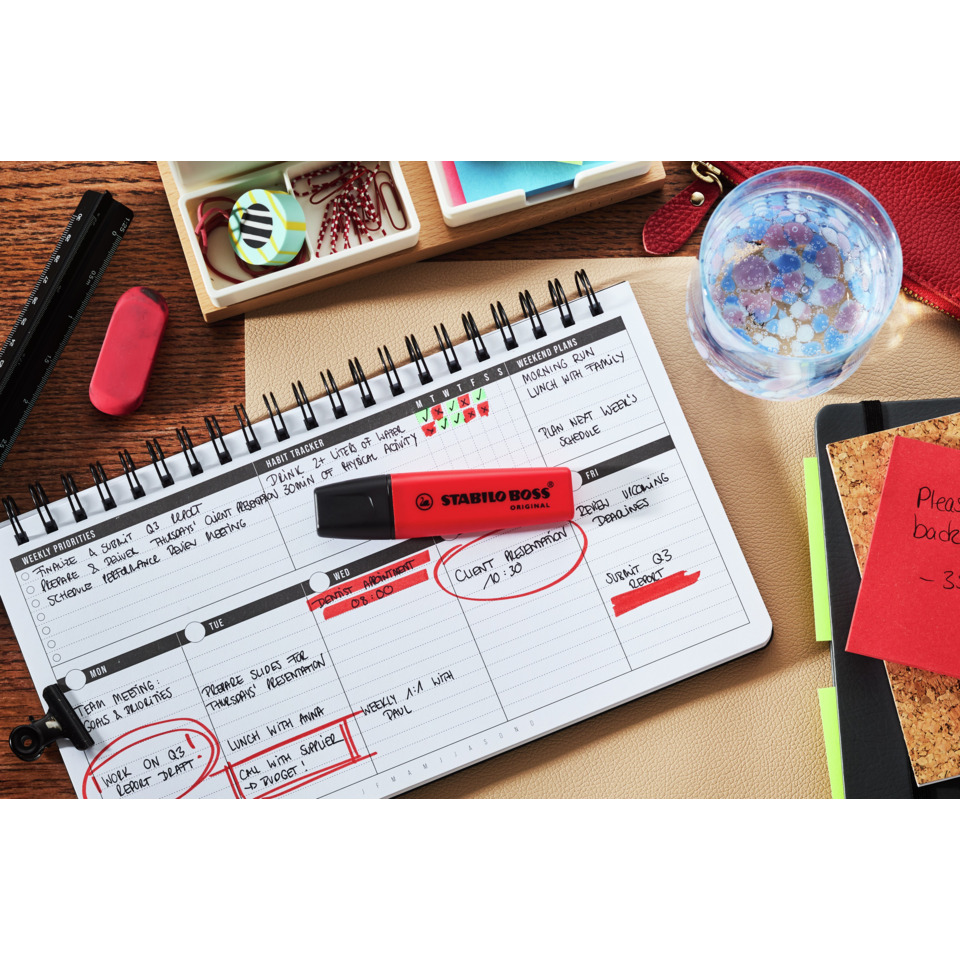 Planer, Notizbuch, Kalender, Stabilo Stift, Büromaterial