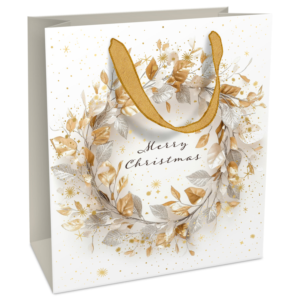 Weihnachtsgeschenk, Geschenktüte, Wreath, Goldfarben, Glitzernde Blätter