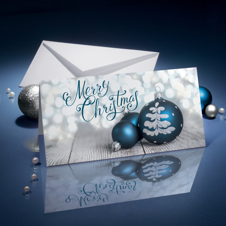 Weihnachtskarte, Karte, Glitzerball, Blau, Weihnachten