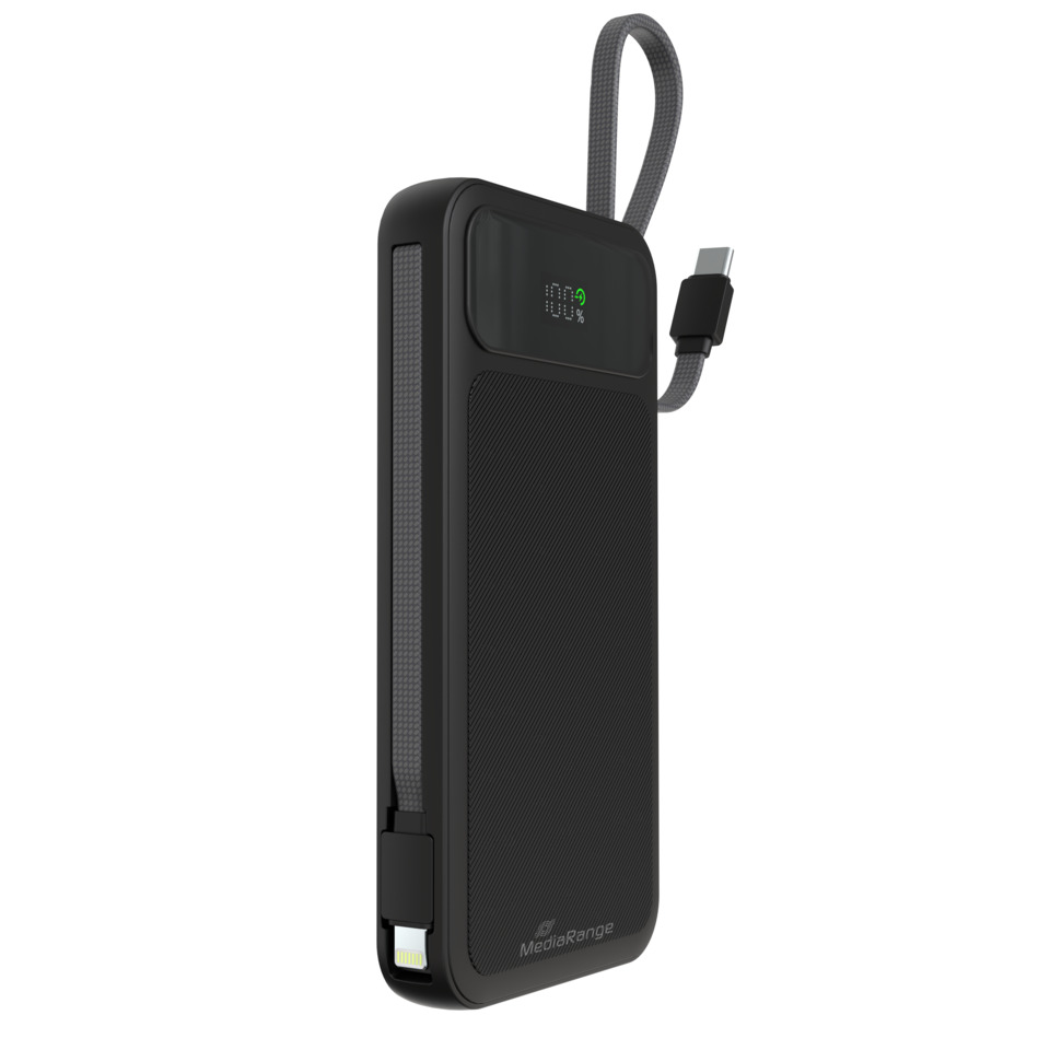 Power Bank, Externe Batterie, USB-C, digitale Anzeige, Schwarz