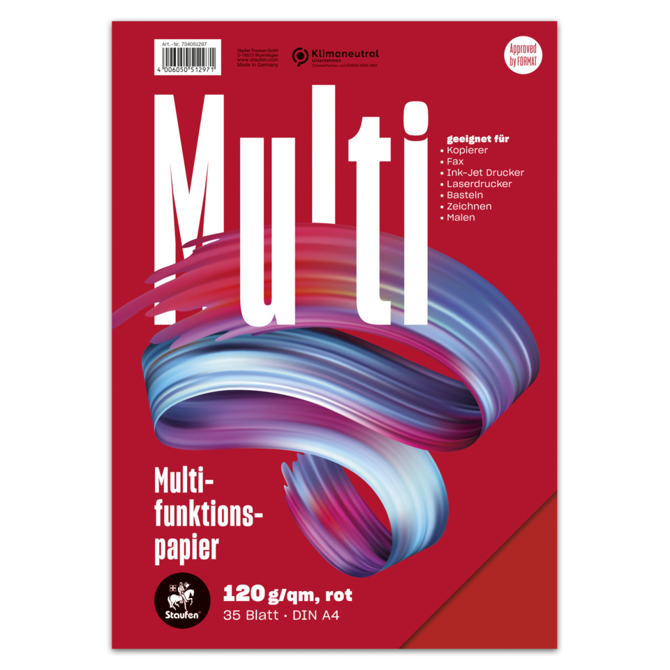 Multifunctionales Papier, DIN A4, 120 g/m², rote Verpackung, Musterschmuck-Strudel