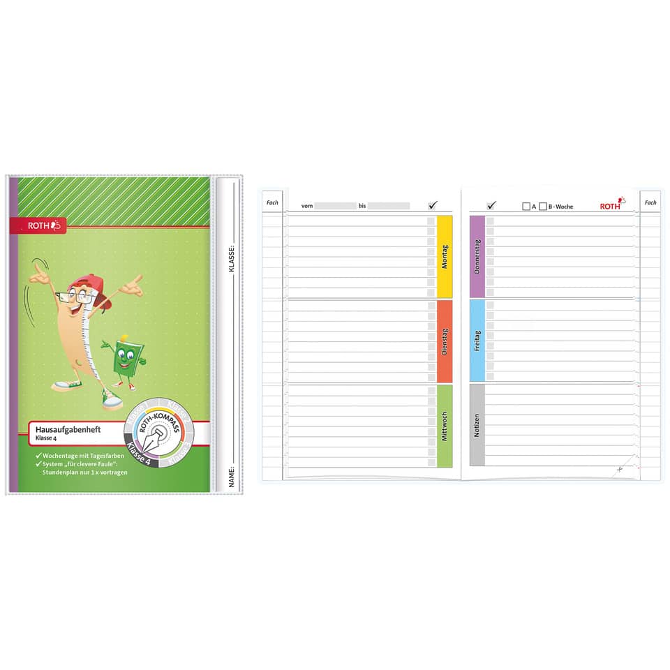 Schulheft, Hausaufgabenheft, Klasse 4, Terminkalender, Schulmaterial