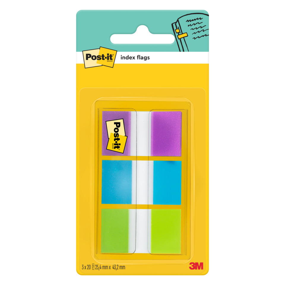 Post-it Flags, Index Flags, Sticky Notes, Farbset, 3x20