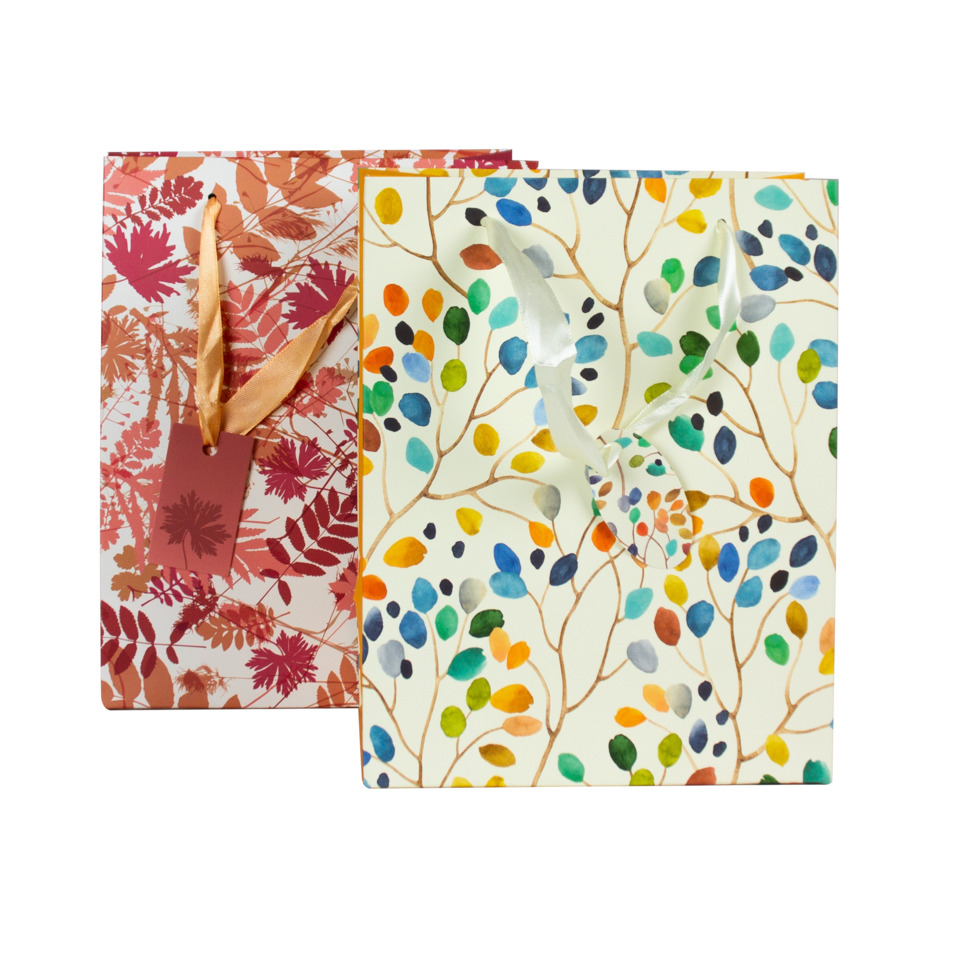 Geschenktüte, Geschenkverpackung, Papierbeutel, Blättermuster, Band/Schleife
