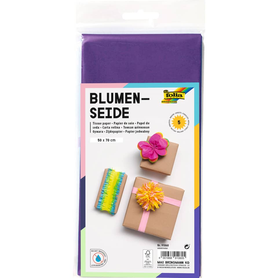 Blumenseide, 50 x 70 cm, 20g/m², 5 Bogen, violett (60) FOLIA 91060