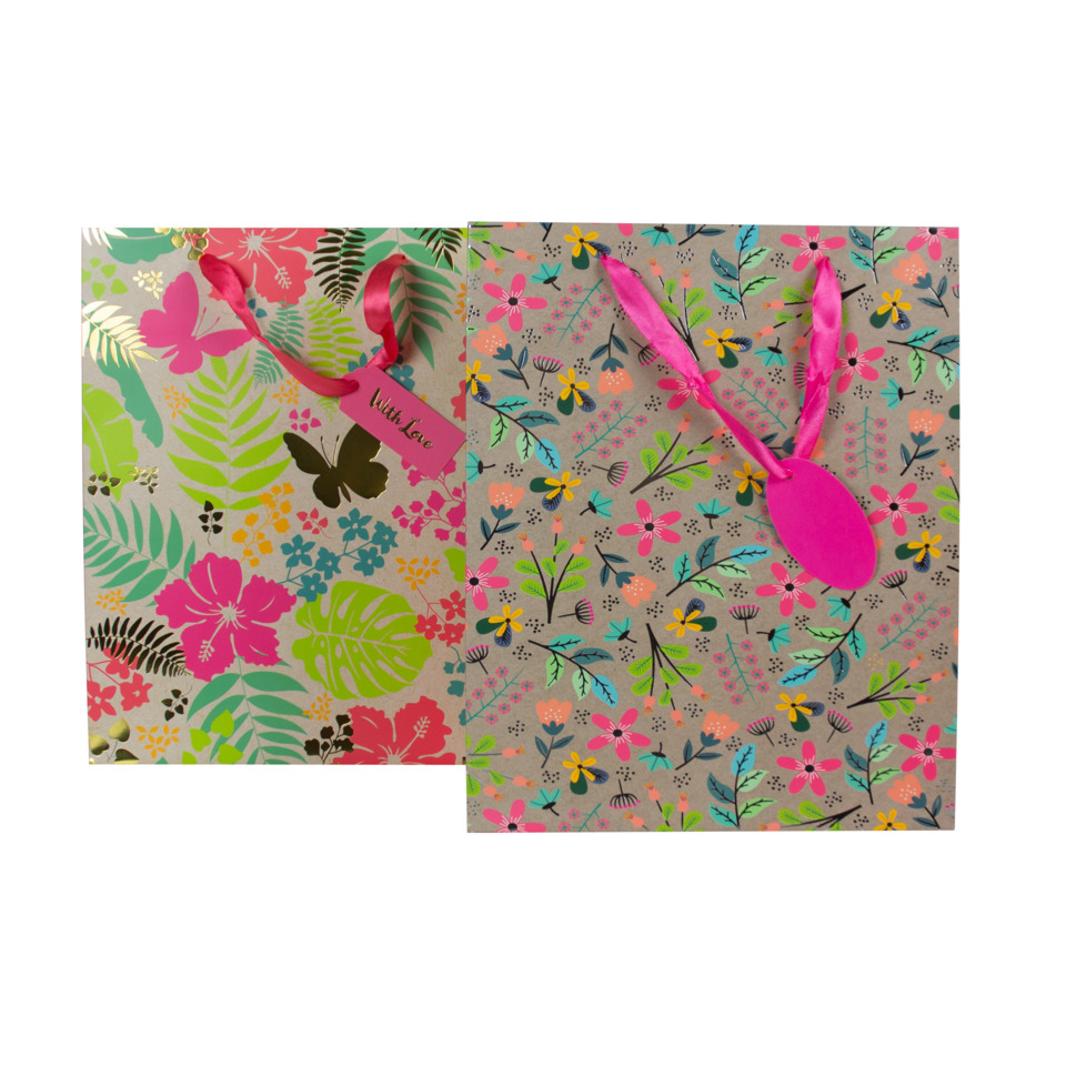 Geschenktüte, Papiertragetasche, Blumenmuster, Schmetterling, Schnurverschluss