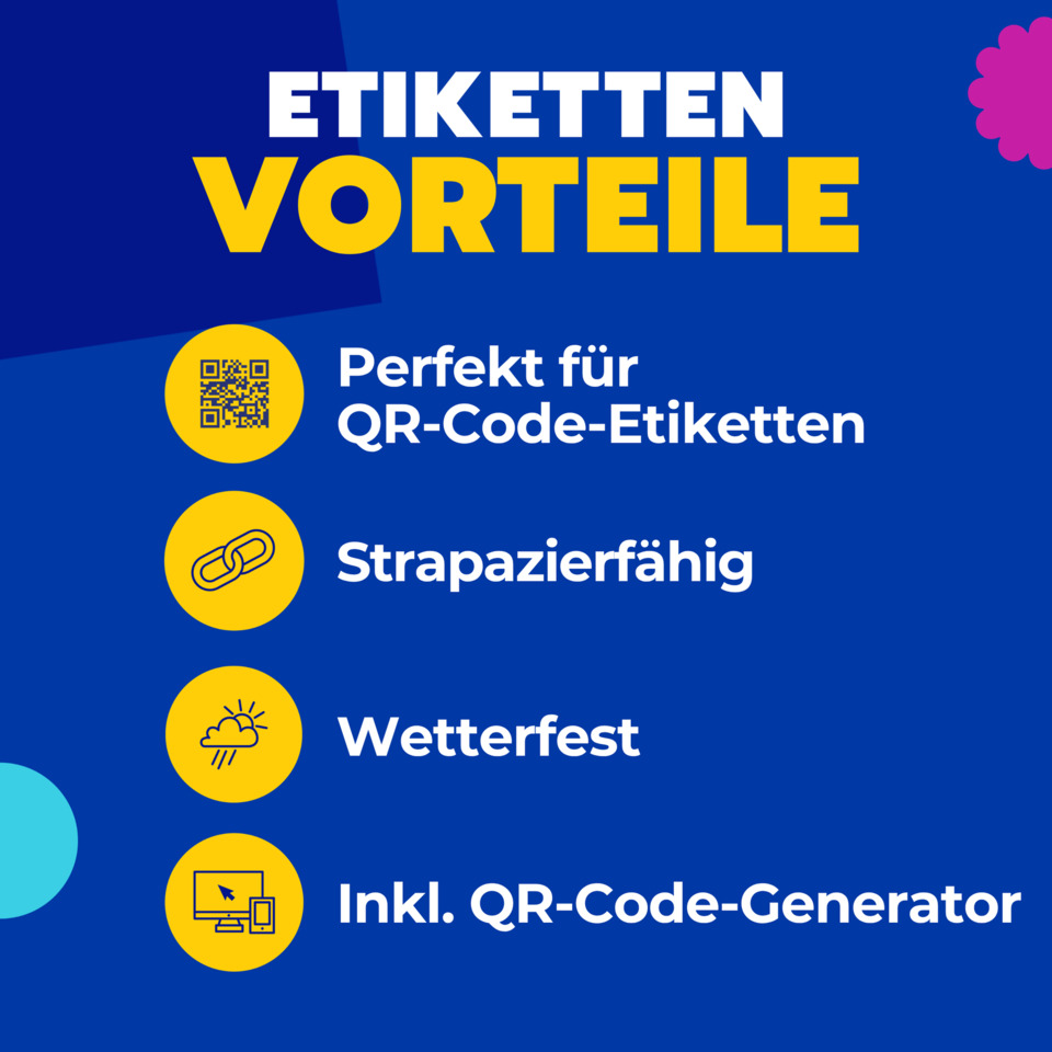 QR-Code, Etiketten, Vorteile, Wetterfest, Inkl. QR-Code-Generator