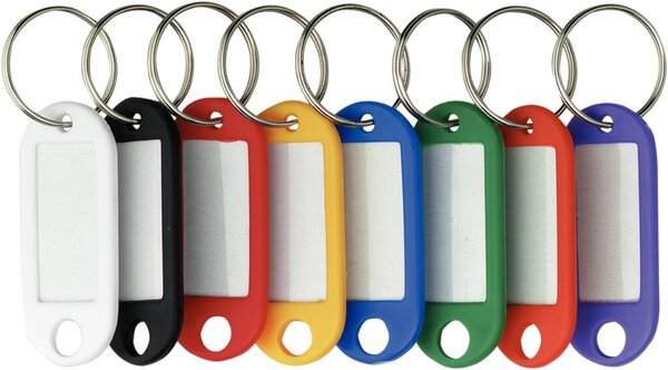 Schlüsselanhänger, beschriftbare Etiketten, schwarz, blau, grün, rot, dunkelrot, lila, gelb, weiß, sortiert, 1 Packung = 200 Stück