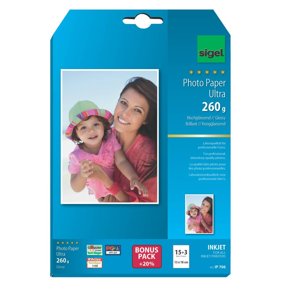 Fotopapier, Ultra, 260 g, glänzend, Tintenstrahldruck