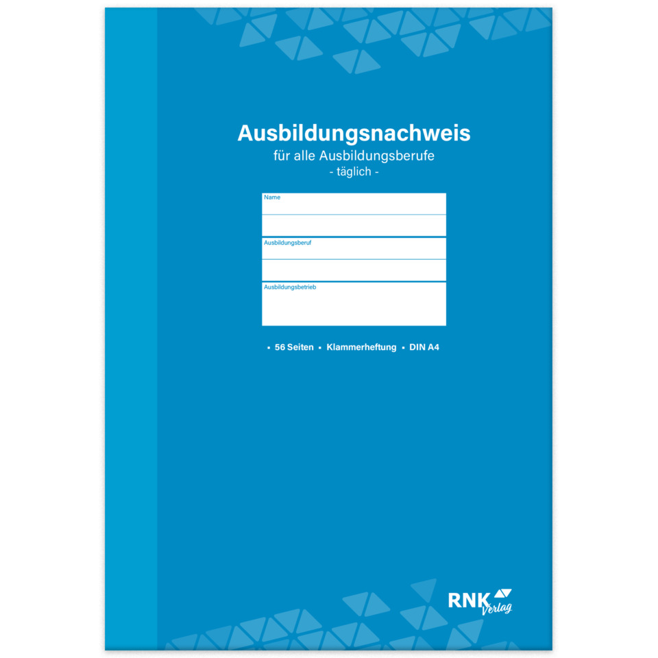 Ausbildungsnachweis, DIN A4, Klammerheftung, 56 Seiten, Klammersystem