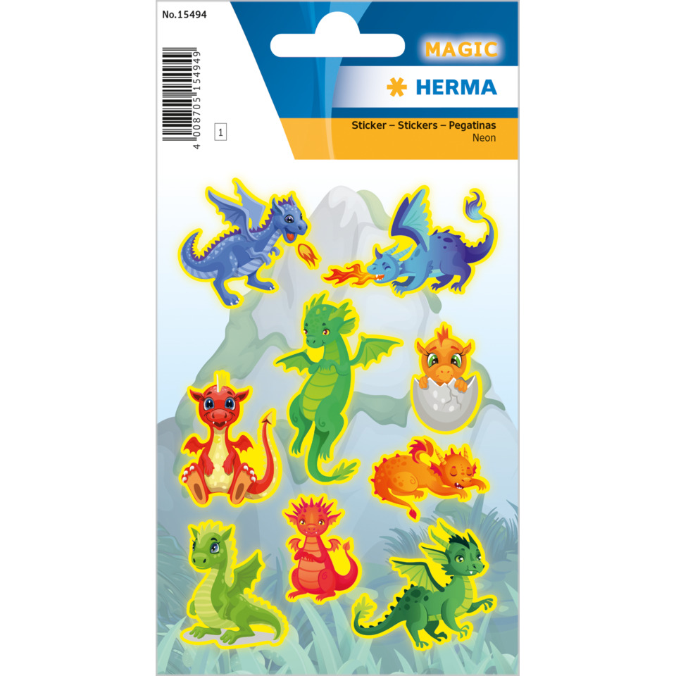 Sticker, Drachen, Neon, Kinderzimmer, Aufkleber