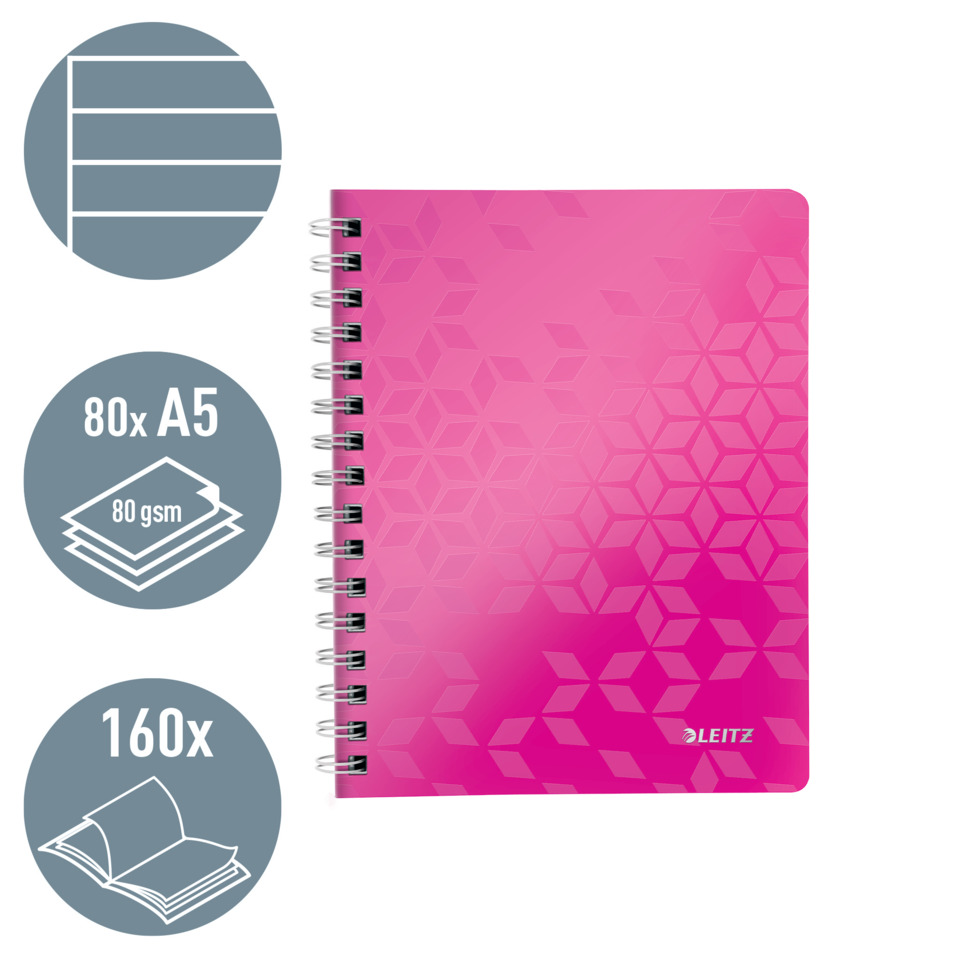 Spiralblock, Notizbuch, A5, gepunktetes Muster, Pink