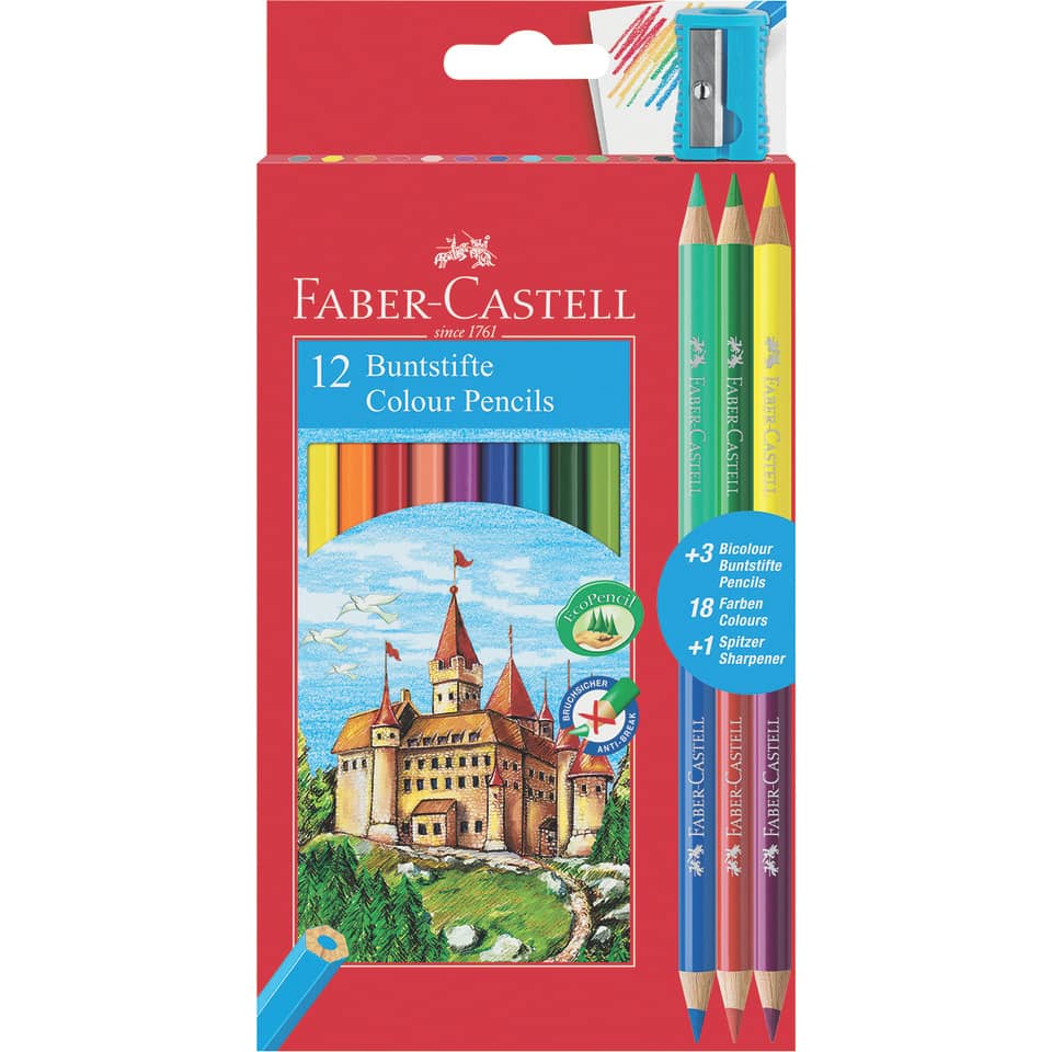 Buntstifte, 12 Farben, Stifte-Set, Holzstifte, Spitzer inklusive