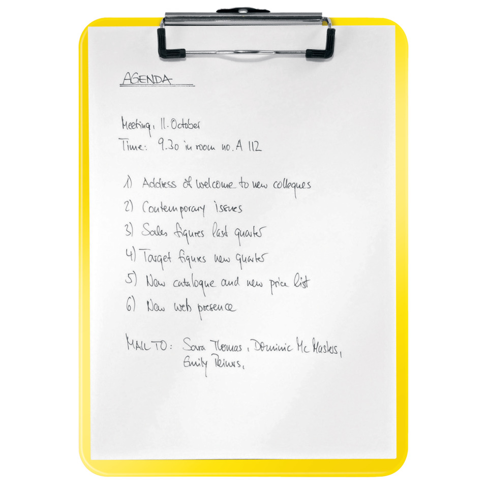 clipboard, gelber rahmen, clipboard, notizen, handschriftliche liste, klemmbrett, notizen, clipboard, agenda, unterlagen