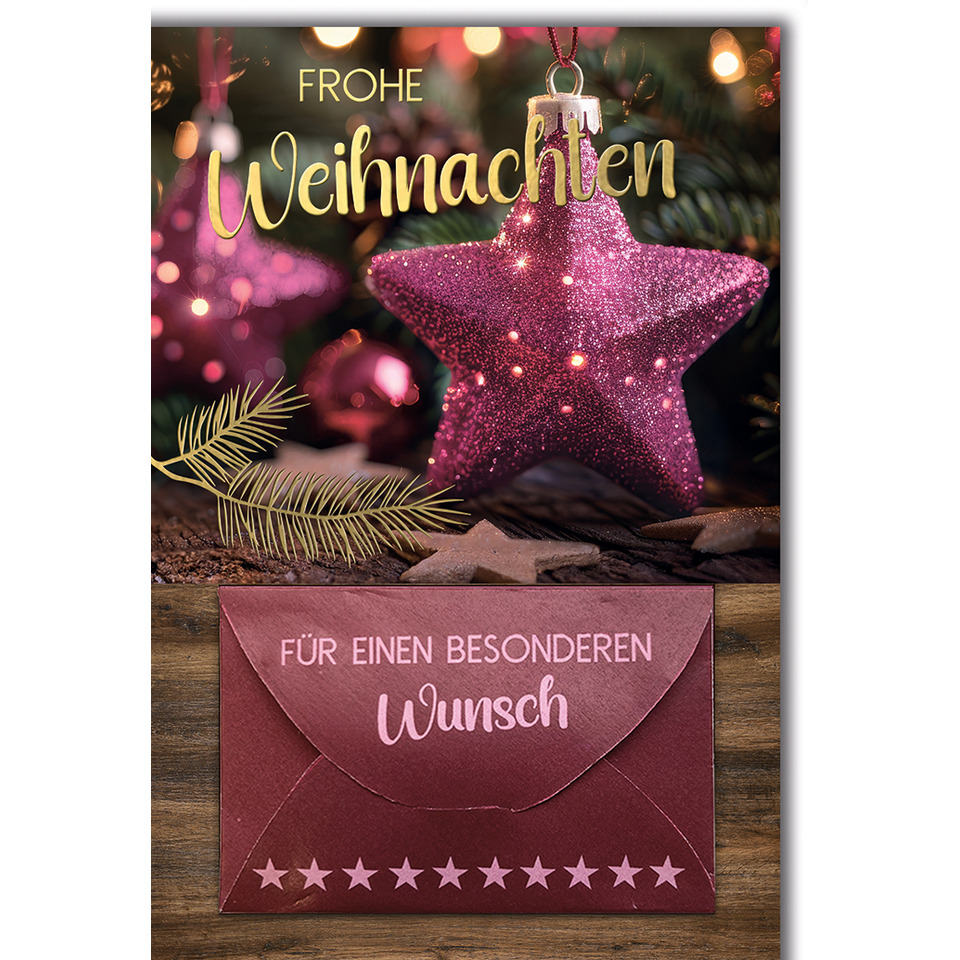 Weihnachtsstern, Glitzerstern, Hängender Ornament, Rote Karte, Wunschbrief
